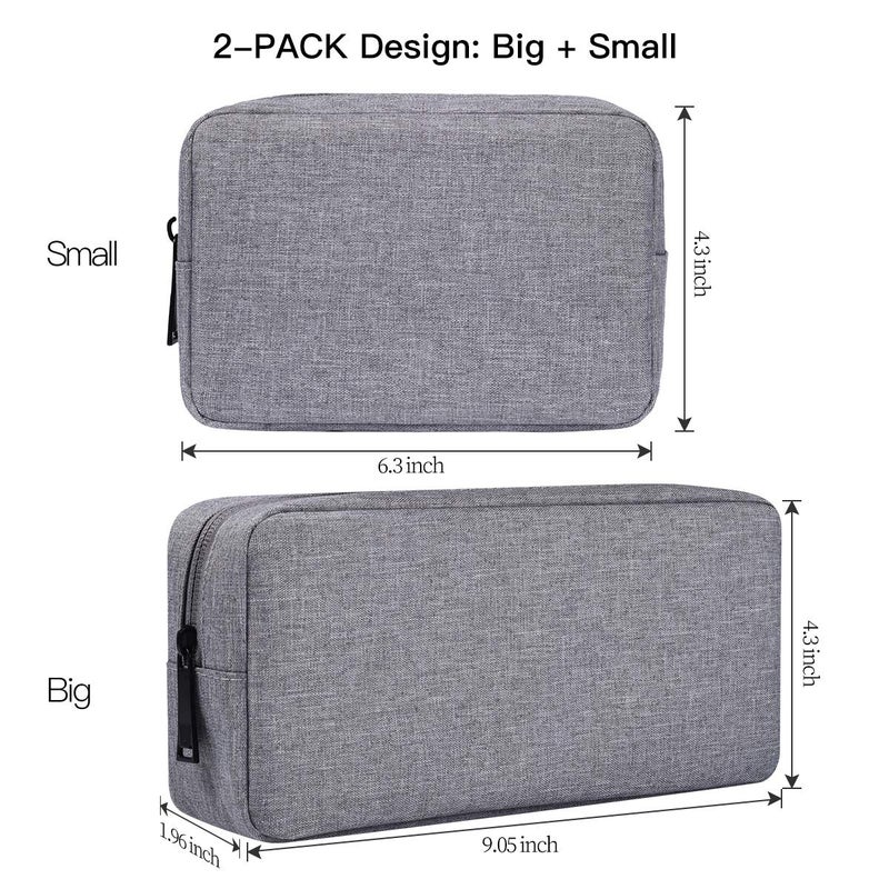 imComor Portable Electronics Accessories Storage Bag, 2PCS Big + Small Carrying Case Travel Cable Organizer Cosmetic Bag Pouch Compatible Hard Drive, Power Bank, Mouse, Laptop Charger, Cellphone, Gray - Image 2